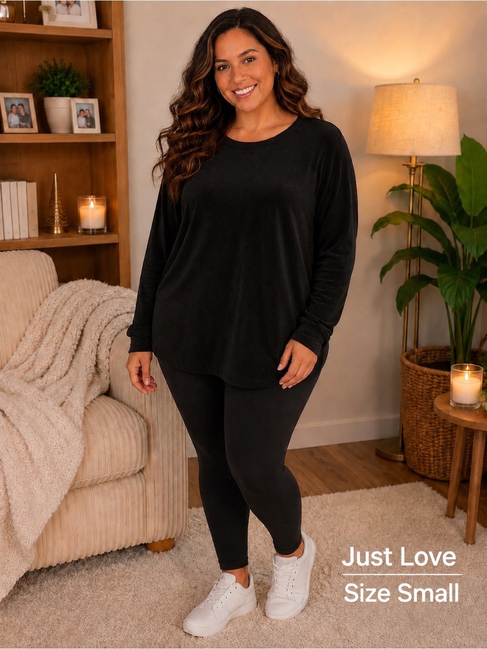 Just Love Black Velour Long Sleeve Lounge Top Size Small NWT Soft Cozy Casual